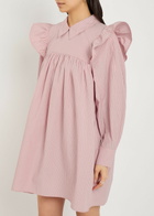Ganni Striped Cotton-poplin Mini Shirt Dress Light Pink
