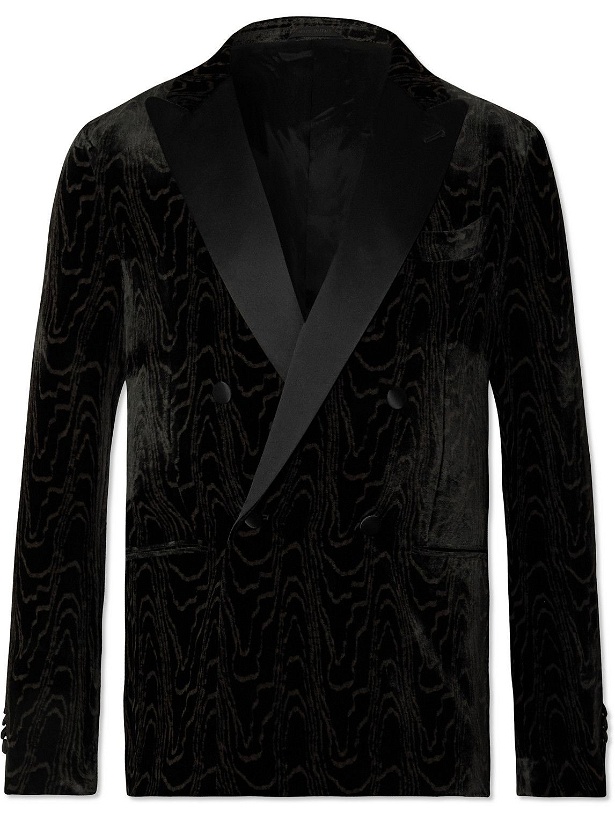 Photo: Giorgio Armani - Double-Breasted Silk-Trimmed Velvet Moire Tuxedo Jacket - Black