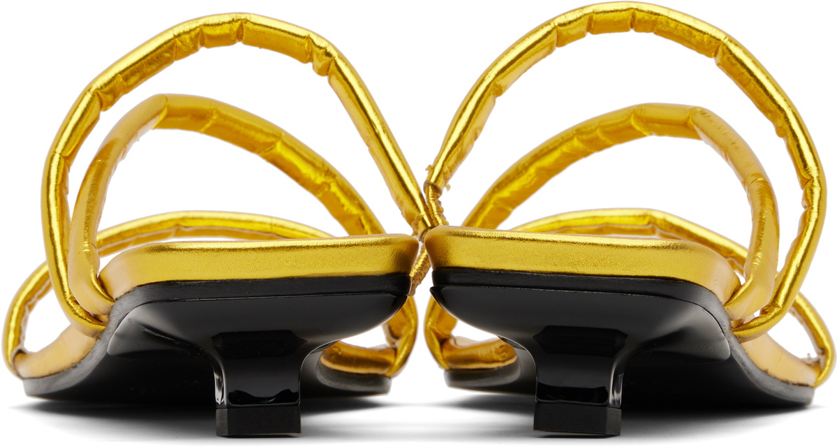 BY FAR Gold Morena Eel Embossed Metallic Leather Heeled Sandals