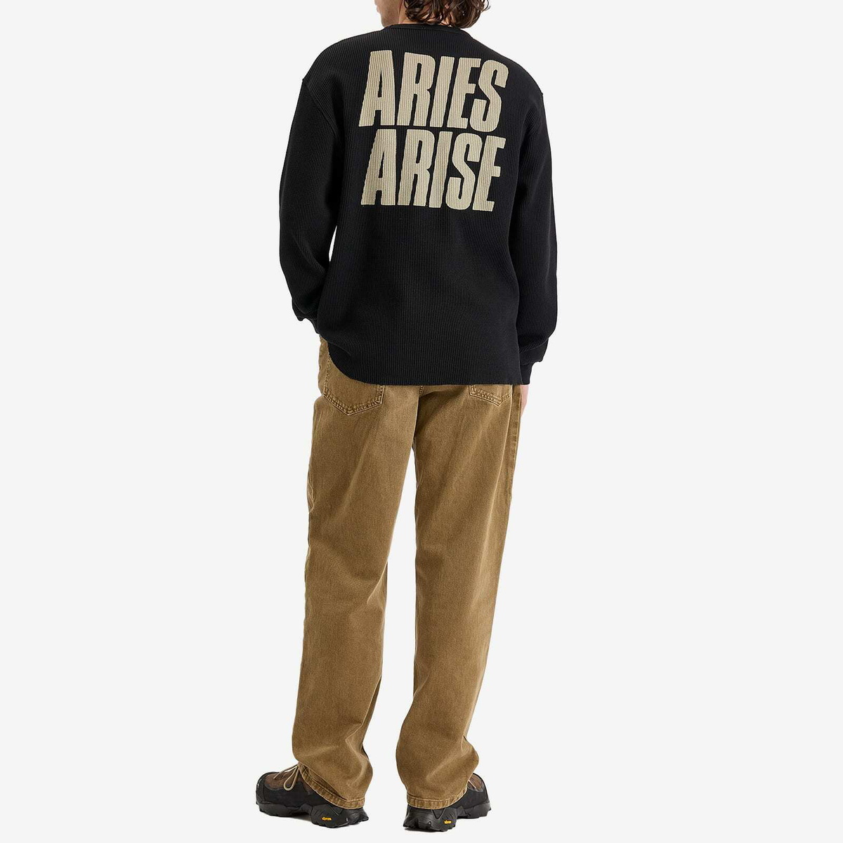 Aries Men's Peace Press Gothic Waffle Long Sleeve T-Shirt in Black
