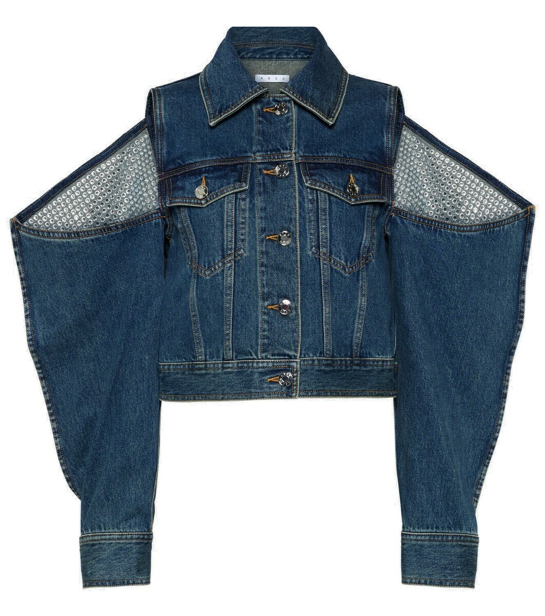 Area Embellished cutout denim jacket AREA