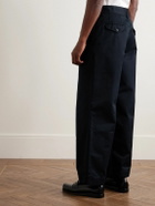 Noah - Wide-Leg Pleated Cotton-Twill Trousers - Blue