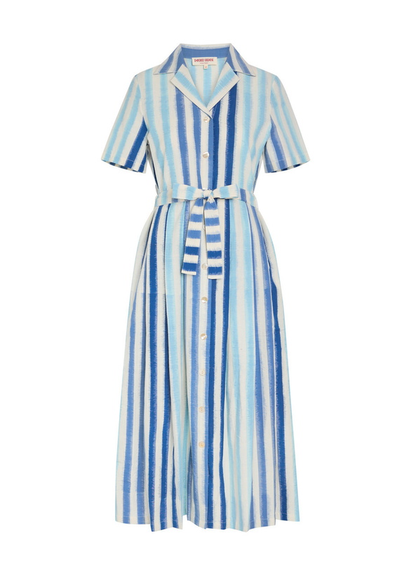 Photo: Emporio Sirenuse Claudia Striped Cotton-blend Midi Shirt Dress Blue