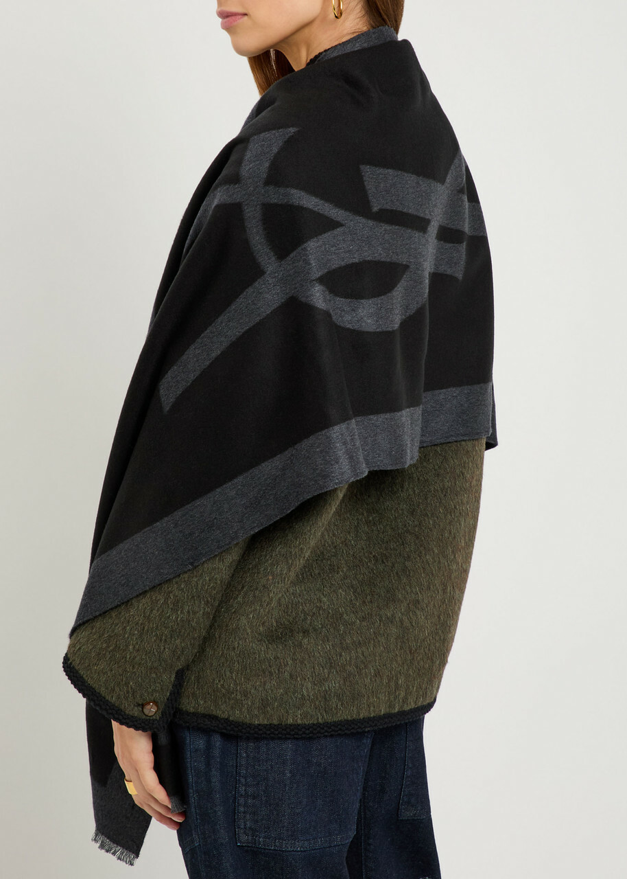 Saint Laurent Cassandra Logo Silk Scarf - Black - One Size