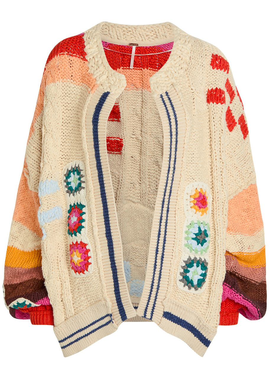 Free People Clear Skies Intarsia Cotton-blend Cardigan Multicoloured