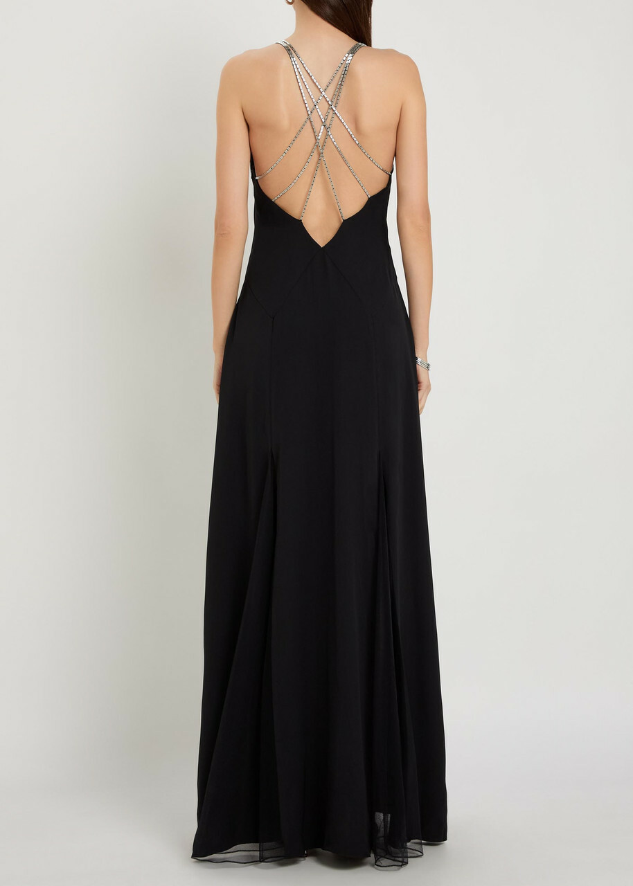 Anna October Ariadne Embellished Stretch-crepe Maxi Dress Black