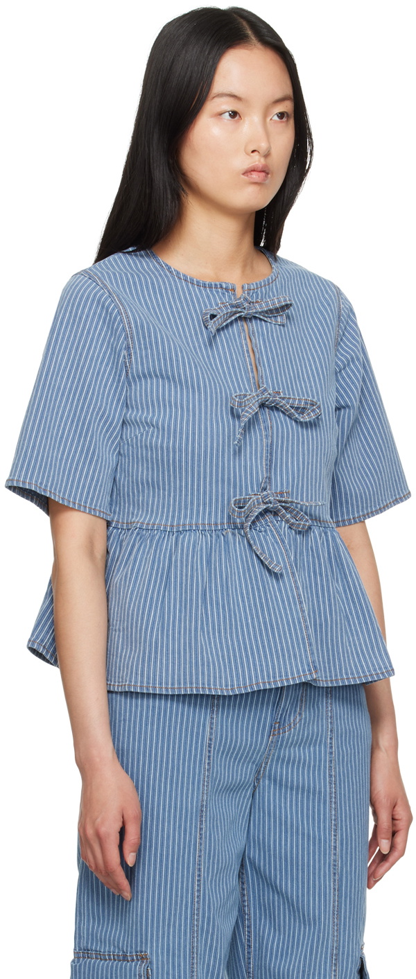 GANNI Blue Peplum Denim Blouse GANNI