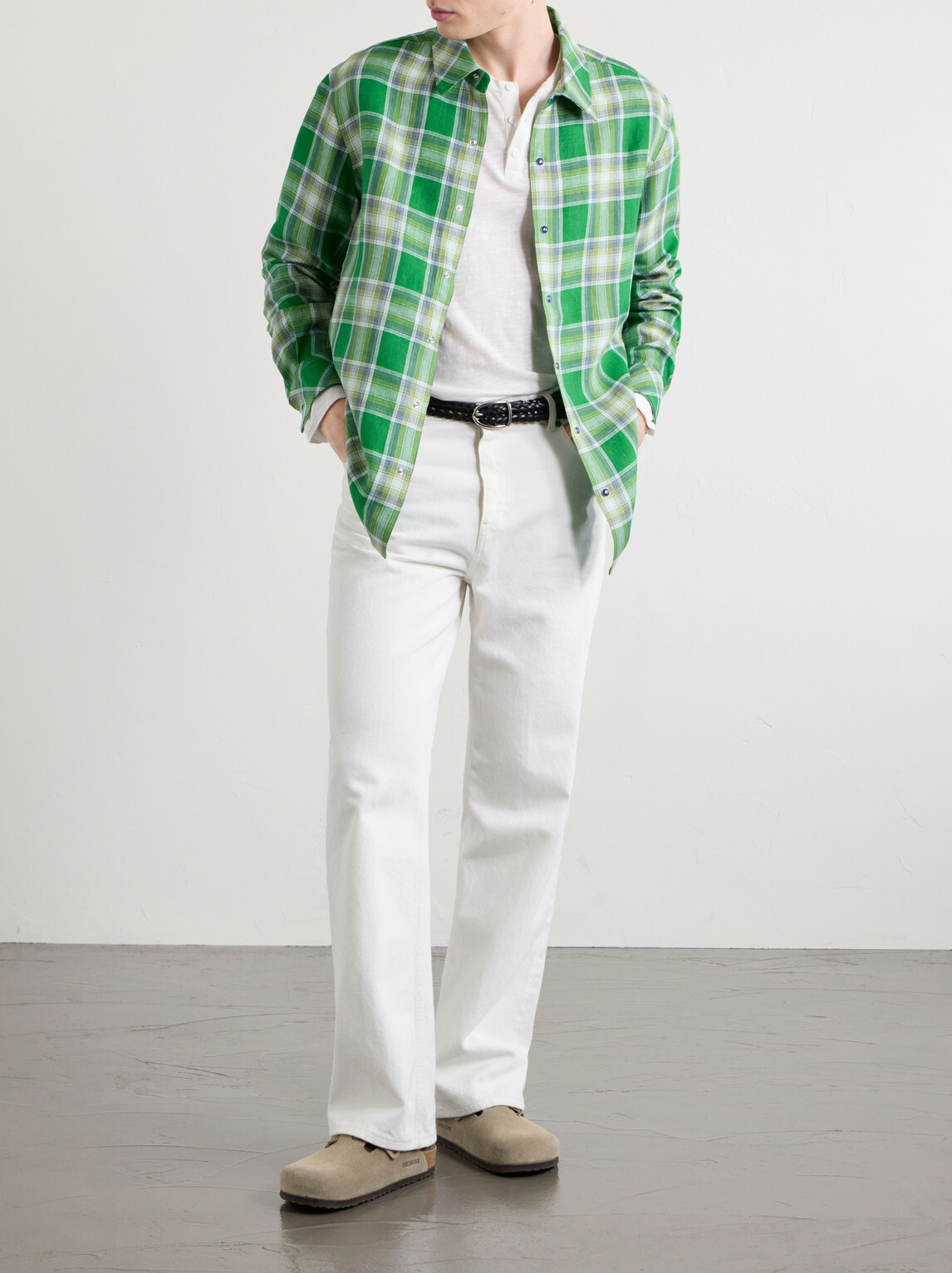 God's True Cashmere - Harbor Checked Linen Shirt - Green