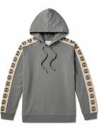 GUCCI - Oversized Webbing-Trimmed Loopback Cotton-Jersey Hoodie - Gray