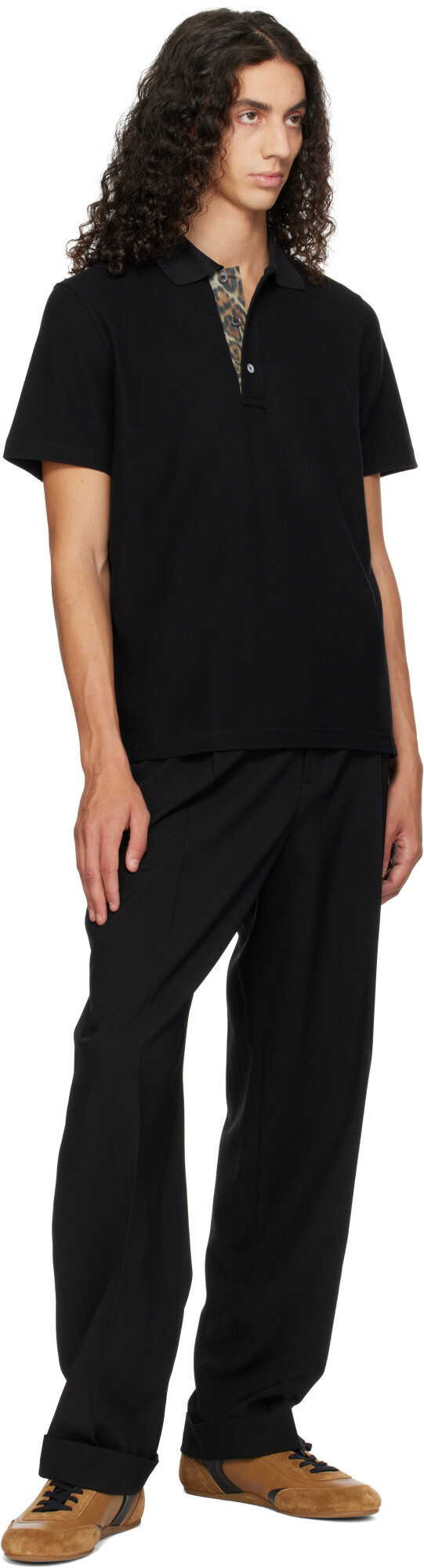 Lanvin Black Cotton Piqué Polo