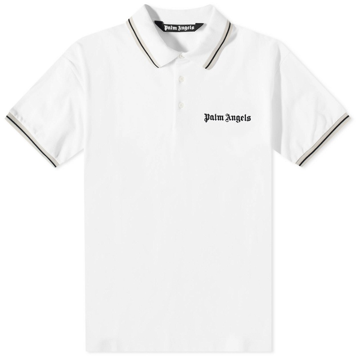 Photo: Palm Angels Men's Classic Polo Shirt in White/Black