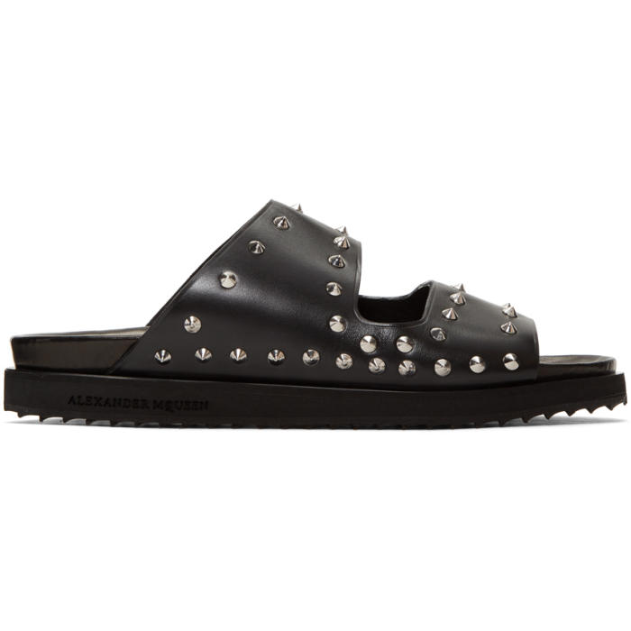 Photo: Alexander McQueen Black Studded Slide Sandals