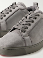 Christian Louboutin - Louis Junior Grosgrain-Trimmed Suede Sneakers - Gray