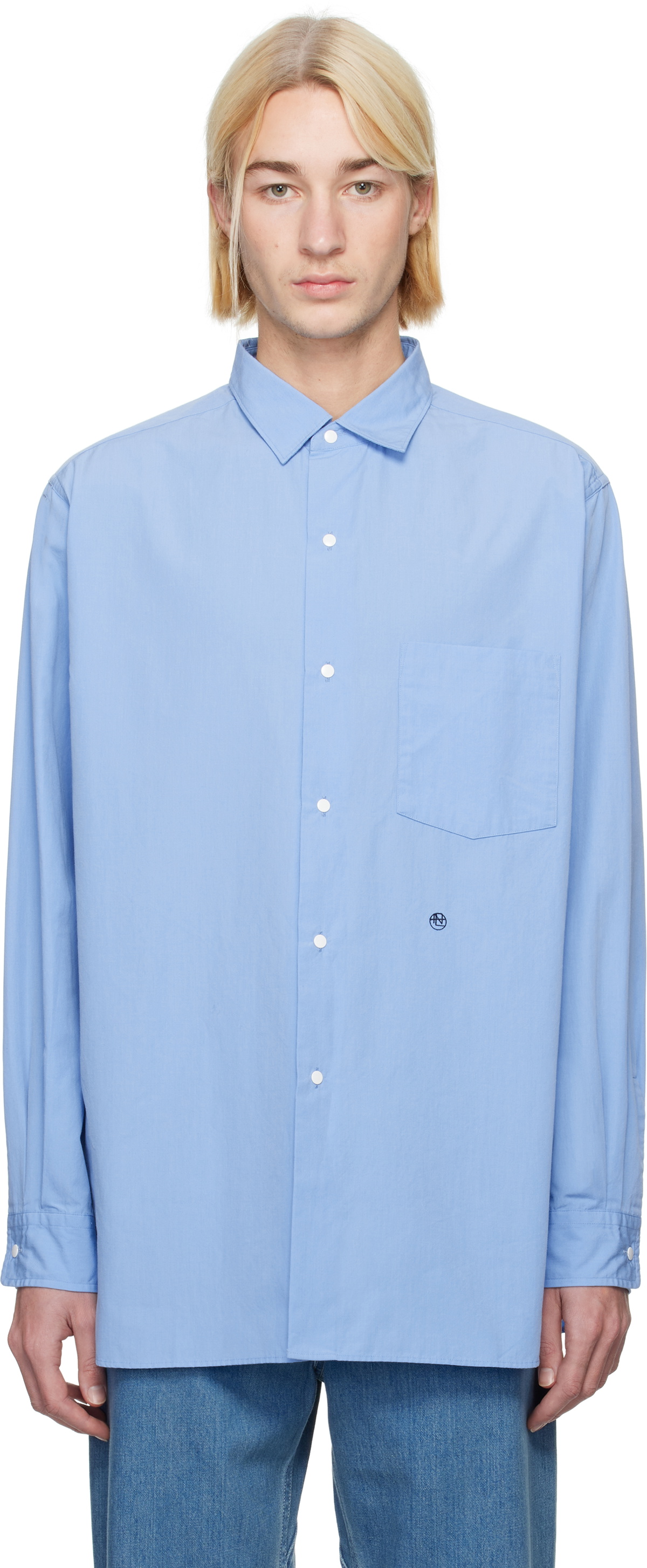nanamica Blue Regular Collar Wind Shirt Nanamica