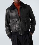 Saint Laurent Shearling-trimmed leather bomber jacket