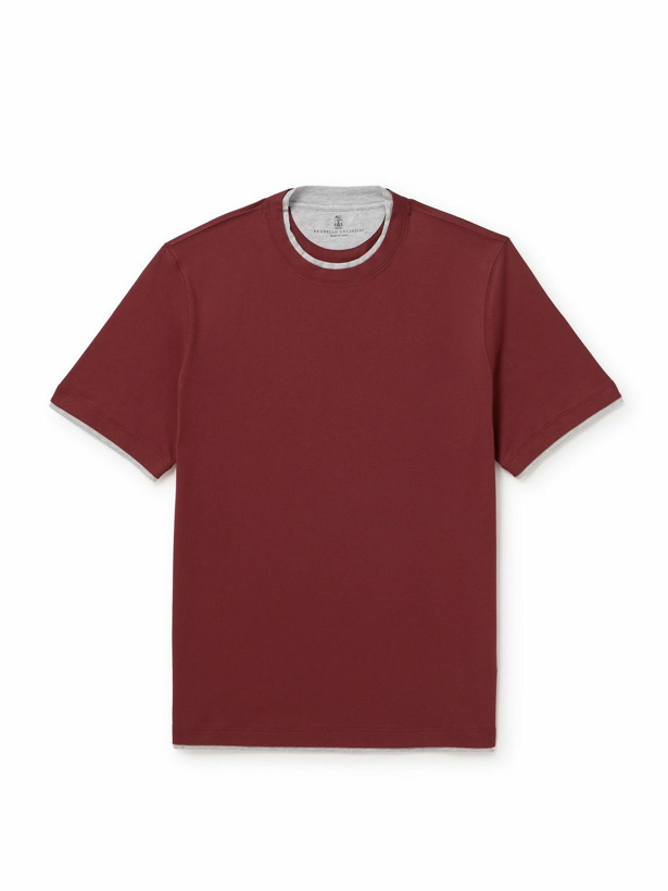 Photo: Brunello Cucinelli - Layered Cotton-Jersey T-Shirt - Red