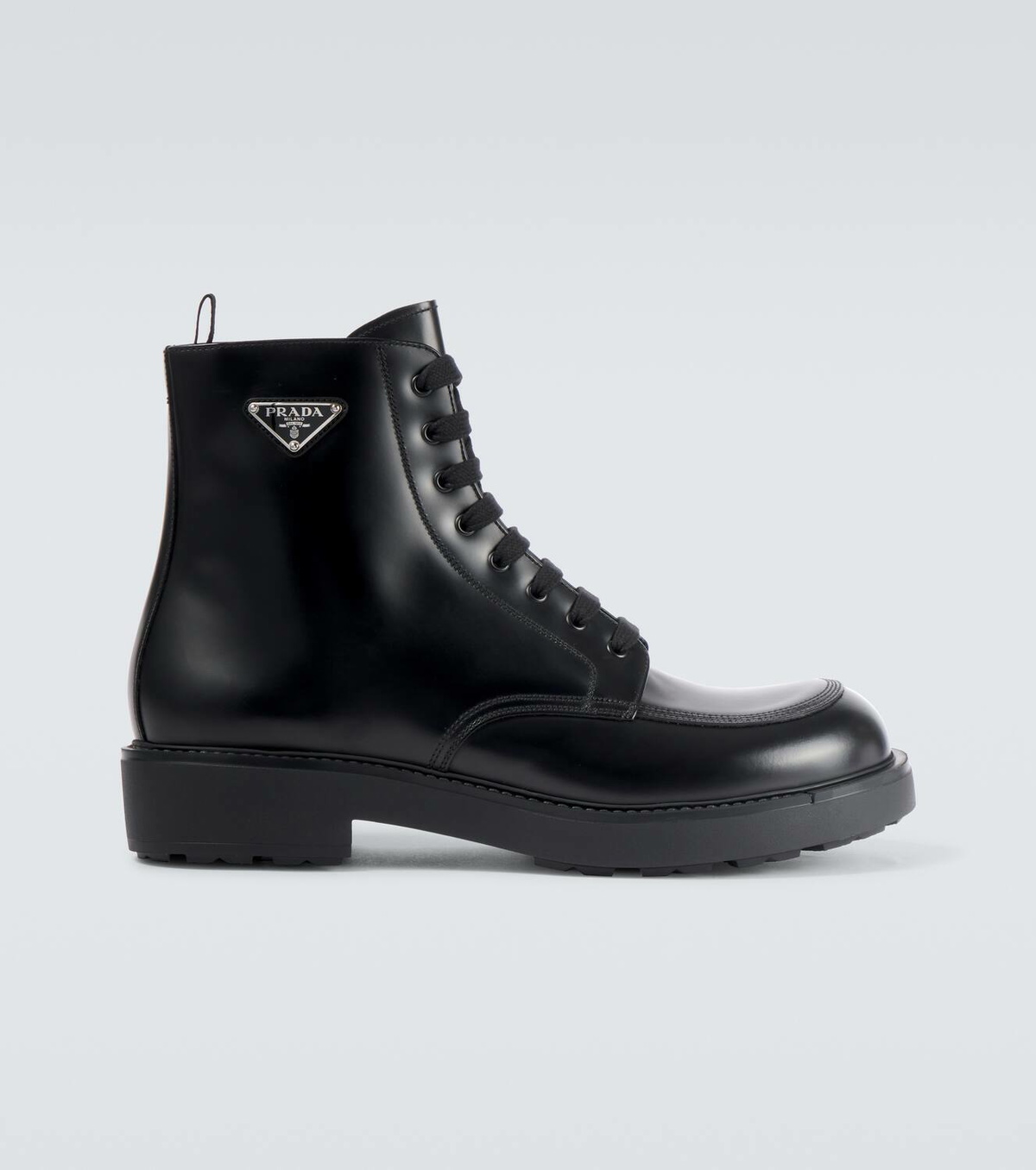 Prada Logo brushed leather combat boots Prada