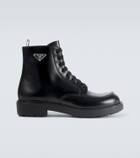 Prada Logo brushed leather combat boots