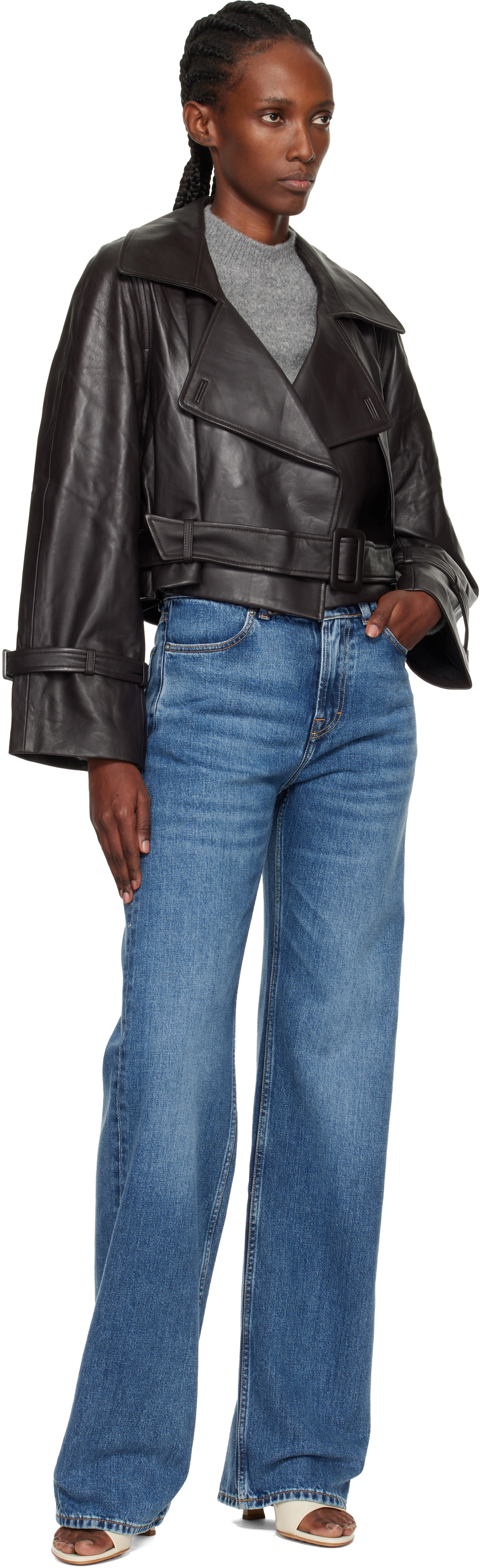 Nour Hammour Brown Hatti Cropped Leather Jacket