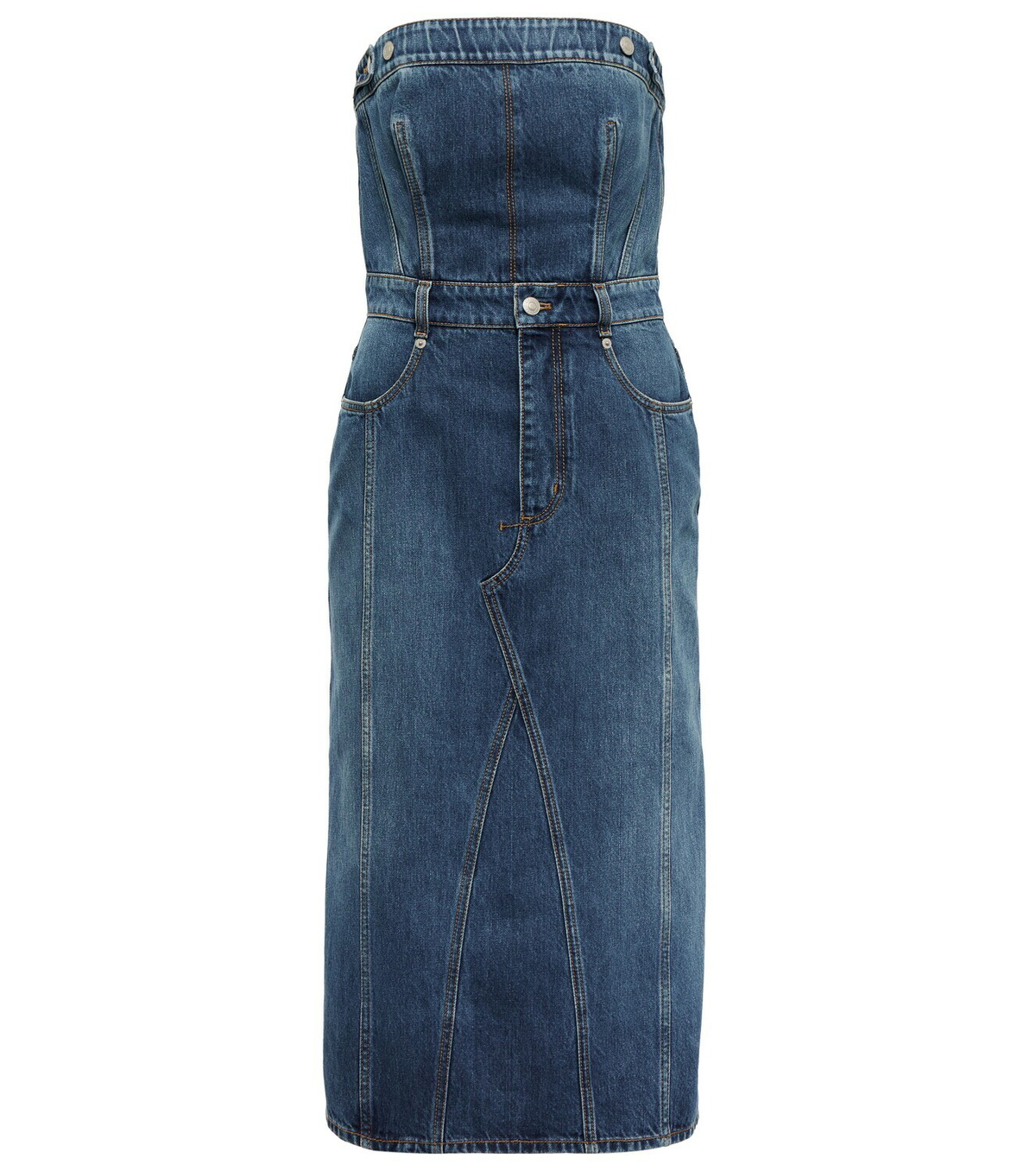 Alexander McQueen Denim bustier midi dress Alexander McQueen