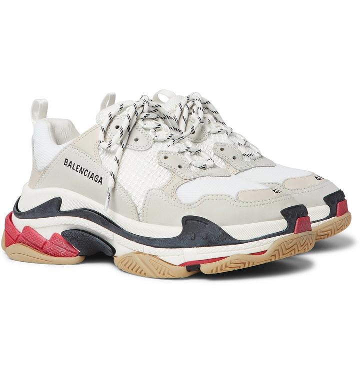 Photo: Balenciaga - Triple S Mesh, Nubuck and Leather Sneakers - White