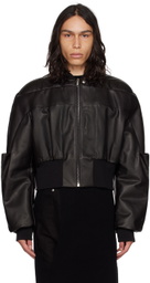Rick Owens Black Girdered Leather Bomber Jacket