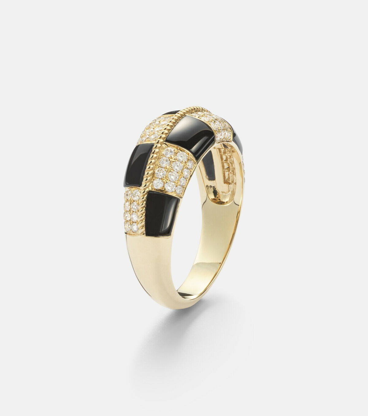 Yvonne Léon Alliance Damier 9kt gold ring with diamonds and onyx