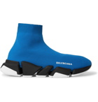 Balenciaga - Speed 2.0 Logo-Print Stretch-Knit Slip-On Sneakers - Blue