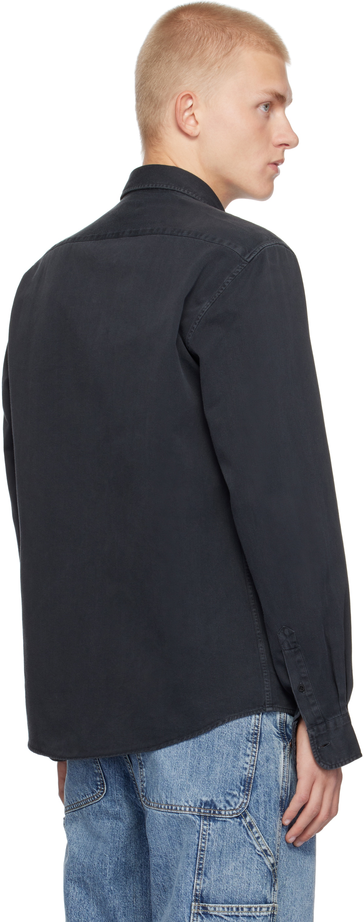Sunspel Black Button-Down Denim Shirt