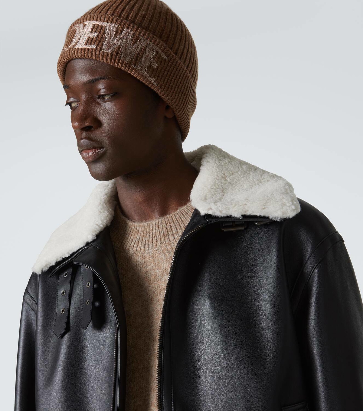 Loewe Logo ribbed-knit wool-blend beanie