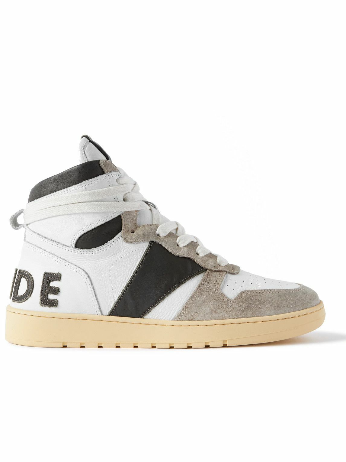 Rhude - Rhecess Colour-Block Distressed Suede-Timmed Leather High-Top Sneakers - White