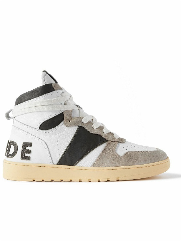 Photo: Rhude - Rhecess Colour-Block Distressed Suede-Timmed Leather High-Top Sneakers - White