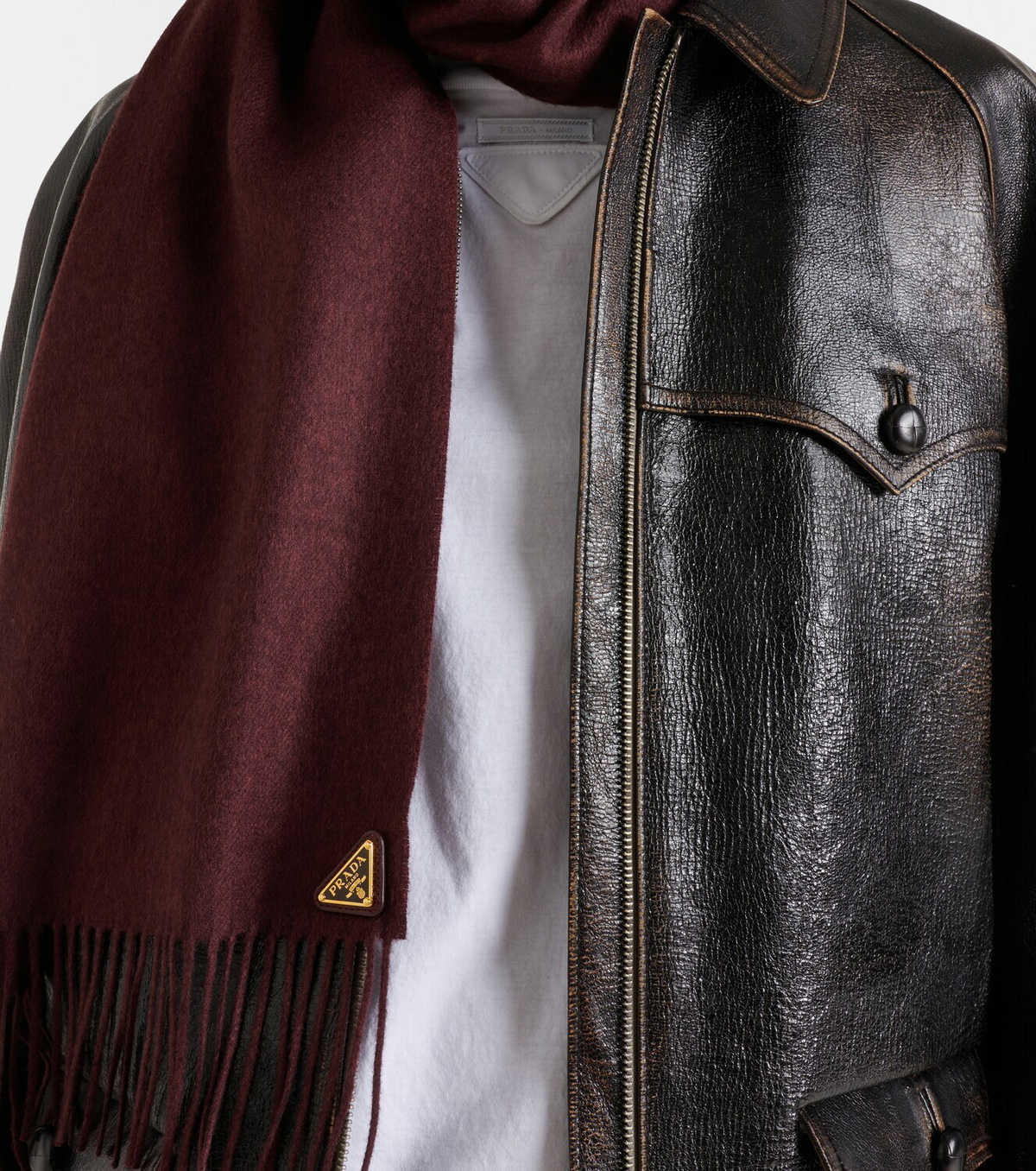 Prada Fringed silk and cashmere scarf