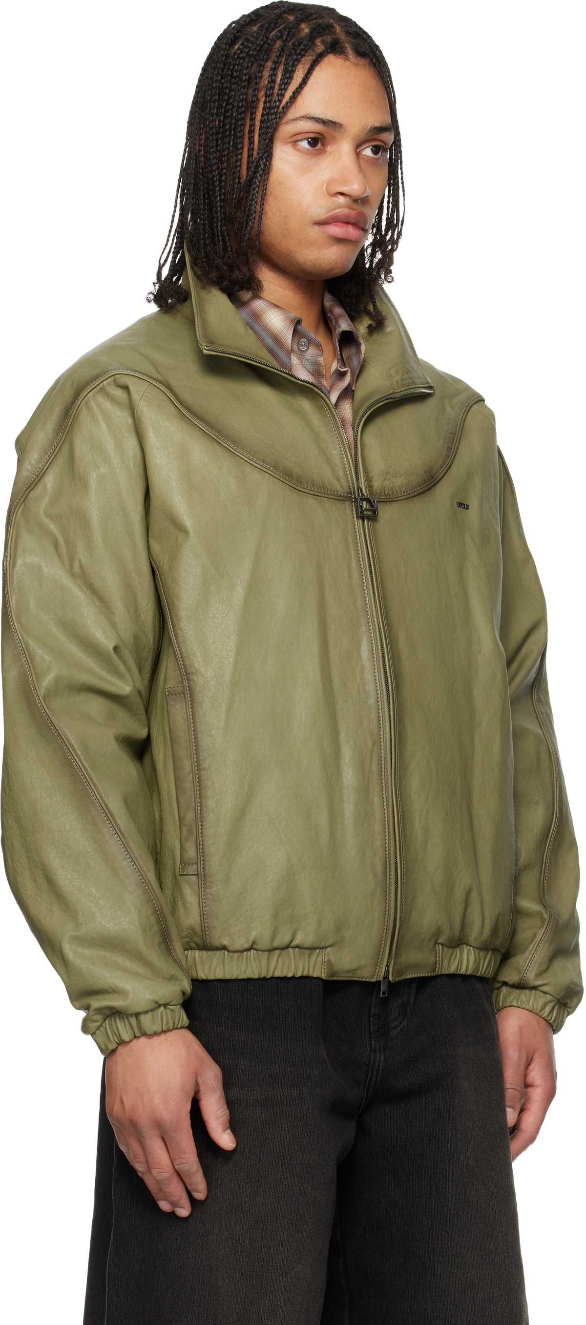 WOOYOUNGMI Khaki High Neck Leather Jacket