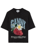 Ganni Intarsia Brushed Alpaca-blend T-shirt Black