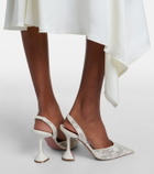 Amina Muaddi Holli leather-trimmed lace slingback pumps