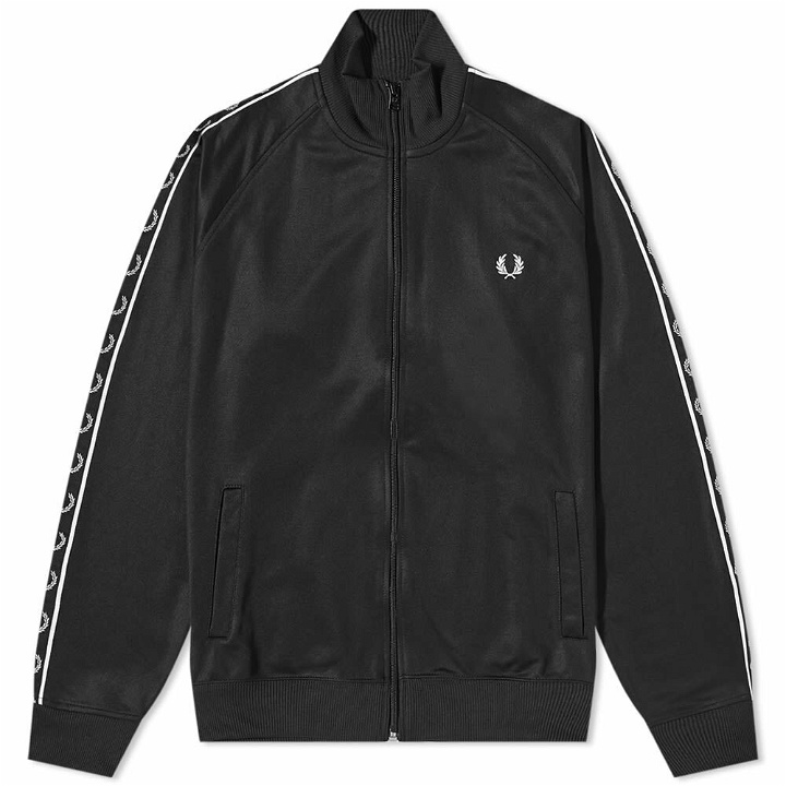 Photo: Fred Perry Authentic Men's Seasonal Taped Track Jacket in Black/Black