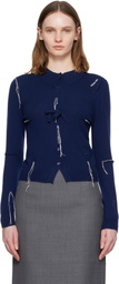 SHUSHU/TONG Navy Pin-Tuck & Threadwork Knit Sweater