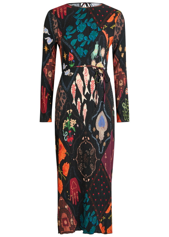 Photo: Never Fully Dressed Gaia Printed Plissé Midi Dress Black