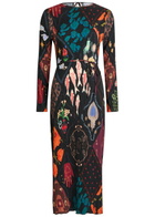 Never Fully Dressed Gaia Printed Plissé Midi Dress Black