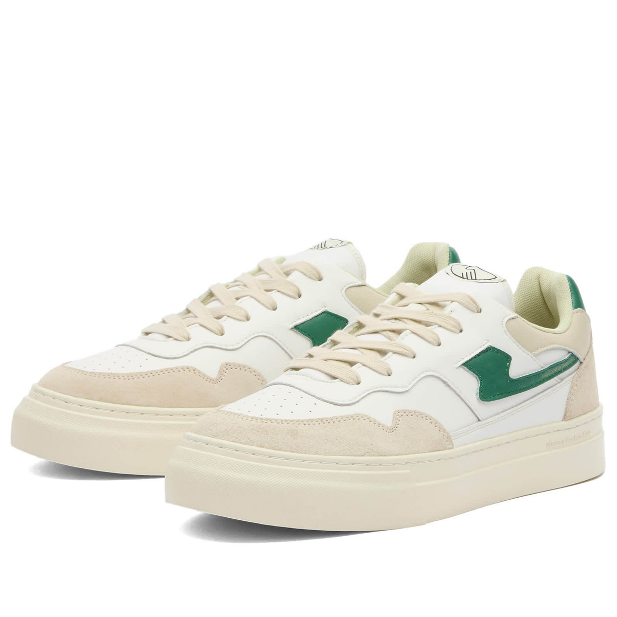Stepney Workers Club Men's Pearl S-Strike Leather Sneaker in White/Spring Green