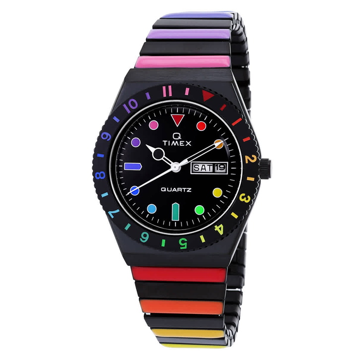 Photo: Timex Q Rainbow Quartz Black Dial Expansion Band Ladies Watch TW2V65900