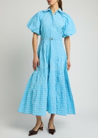 Lovebirds Tatiana Gingham Seersucker Midi Dress Bright Blue