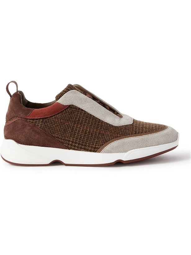 Photo: Loro Piana - Modular Walk Fancy Leather-Trimmed Suede and Tweed Sneakers - Brown
