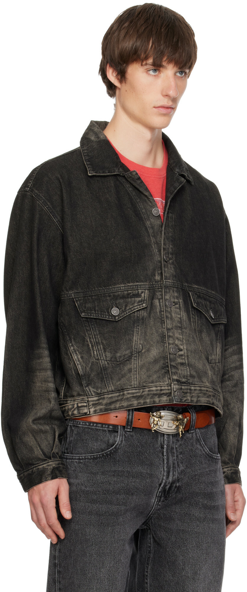 Diesel Black Dirty-Effect Denim Trucker Jacket