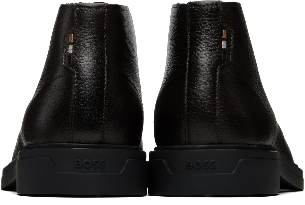 BOSS Brown Wool-Lined Grained Leather Desert Boots