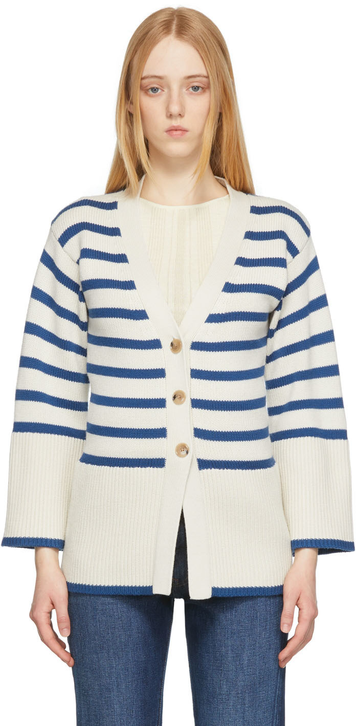 Totême Off-White & Blue Signature Stripe Cardigan Toteme