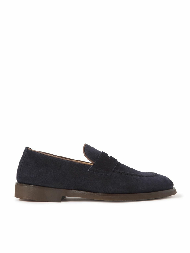 Photo: Brunello Cucinelli - Leather-Trimmed Suede Penny Loafers - Blue