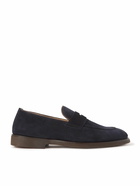 Brunello Cucinelli - Leather-Trimmed Suede Penny Loafers - Blue