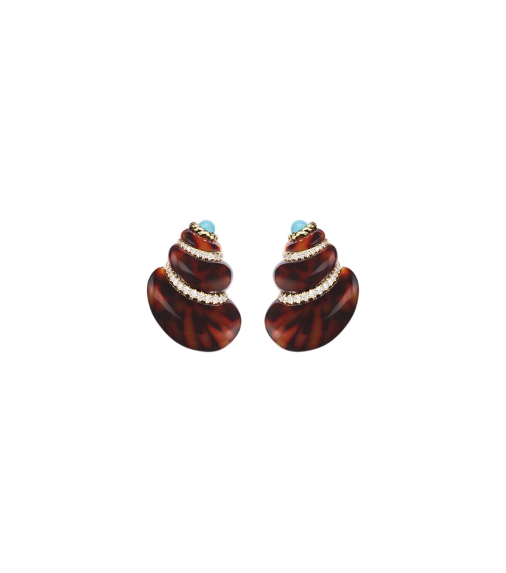 Photo: Yvonne Léon Coquillage 9kt gold earrings with diamonds and turquoise